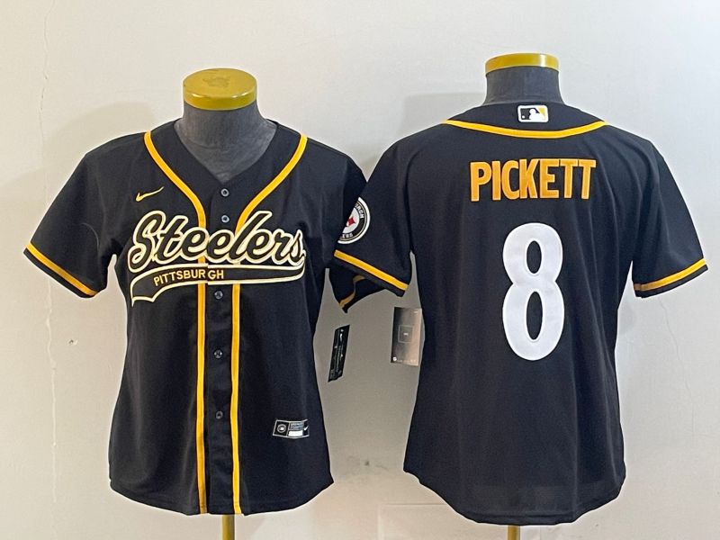 Youth Pittsburgh Steelers #8 Pickett Black Joint Name 2024 Nike Limited NFL Jersey style 1->youth nfl jersey->Youth Jersey
